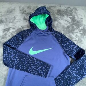 Nike Dri Fit Youth Hoodie Pullover Purple Neon Green Logo Size M